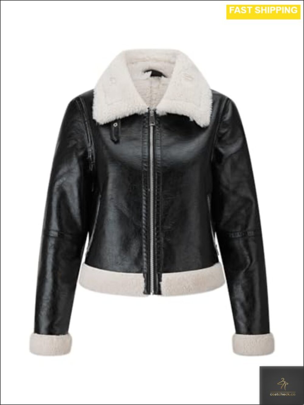 Faux Fur Lined Faux Leather Cropped Moto Biker Jacket